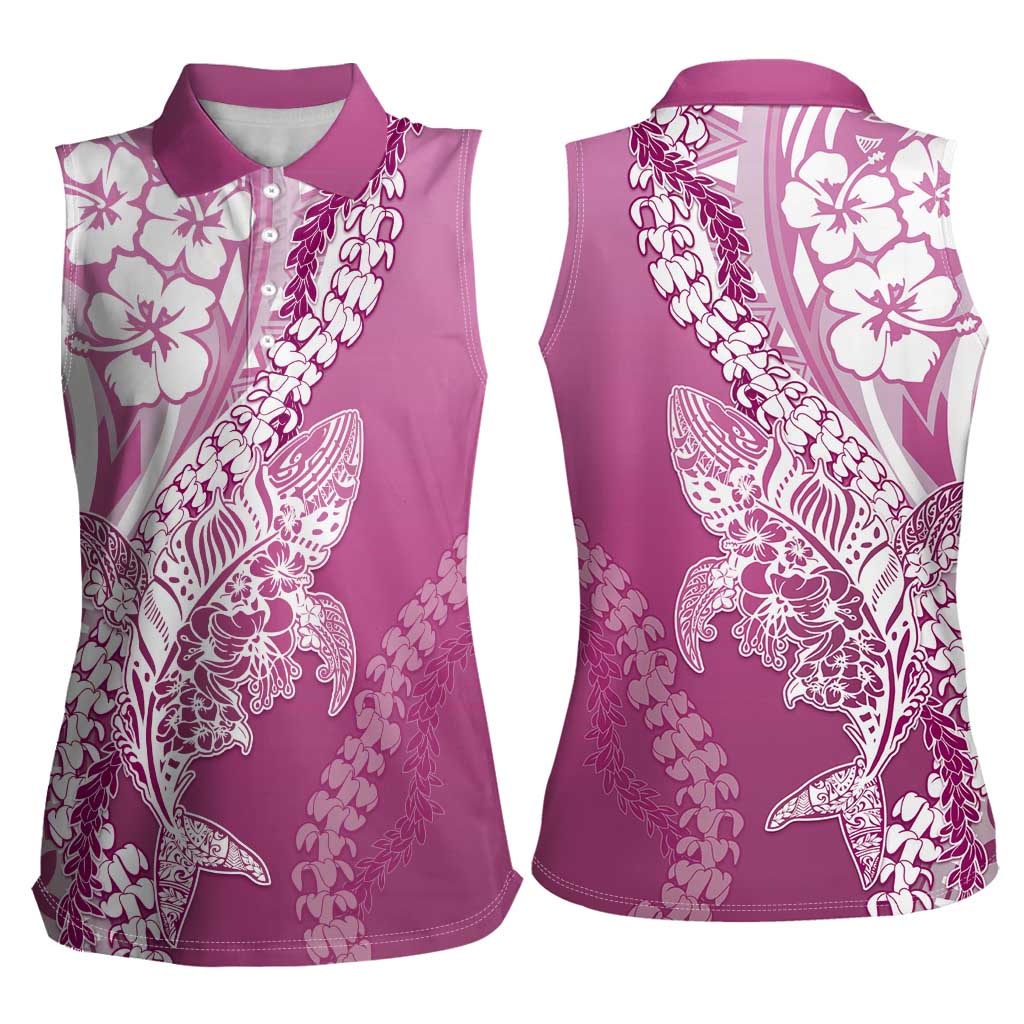 Hawaii Puakenikeni And Maile Lei Women Sleeveless Polo Shirt Pink Polynesian Shark Tattoo DT05 - Polynesian Pride