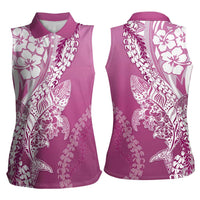 Hawaii Puakenikeni And Maile Lei Women Sleeveless Polo Shirt Pink Polynesian Shark Tattoo DT05 - Polynesian Pride