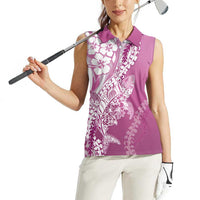 Hawaii Puakenikeni And Maile Lei Women Sleeveless Polo Shirt Pink Polynesian Shark Tattoo DT05 - Polynesian Pride