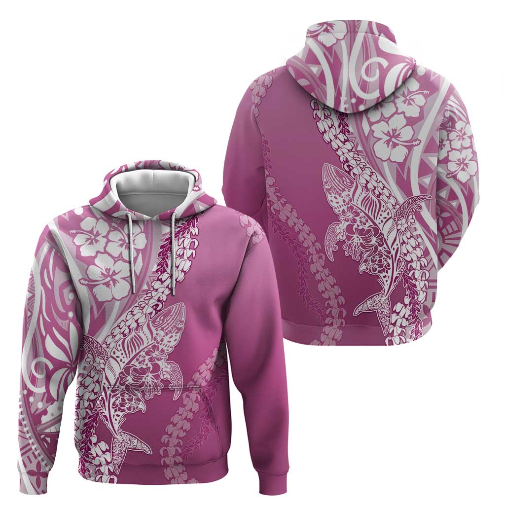 Hawaii Puakenikeni And Maile Lei Zip Hoodie Pink Polynesian Shark Tattoo DT05