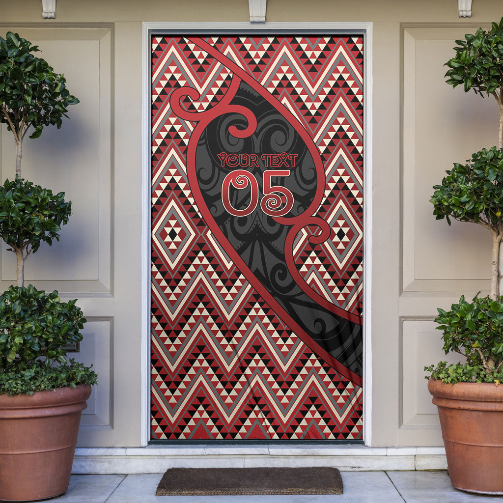 Custom Aotearoa Atua Tumatauenga Door Cover God Of War Koru Patterns DT05 Red - Polynesian Pride