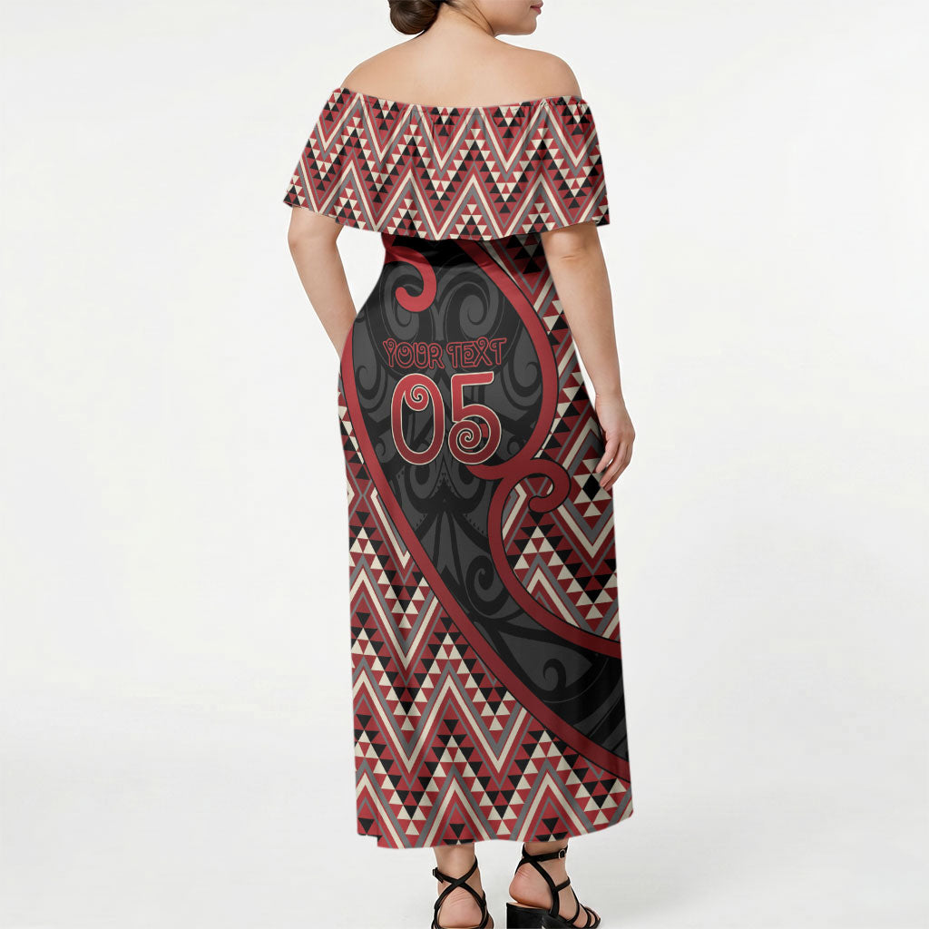 Custom Aotearoa Atua Tumatauenga Off Shoulder Maxi Dress God Of War Koru Patterns DT05 - Polynesian Pride