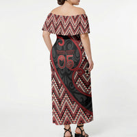 Custom Aotearoa Atua Tumatauenga Off Shoulder Maxi Dress God Of War Koru Patterns DT05 - Polynesian Pride