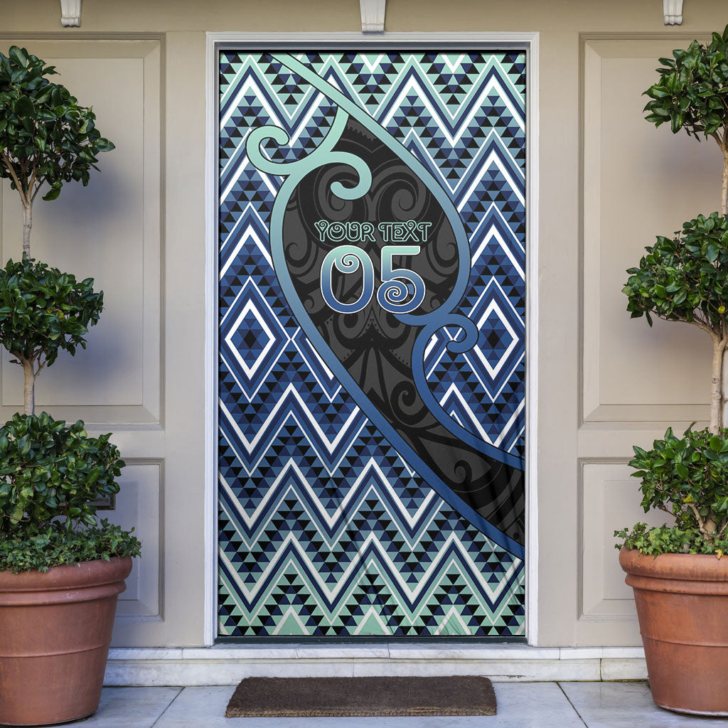 Custom Aotearoa Atua Tangaroa Door Cover God Of Ocean Koru Patterns DT05 Navy - Polynesian Pride