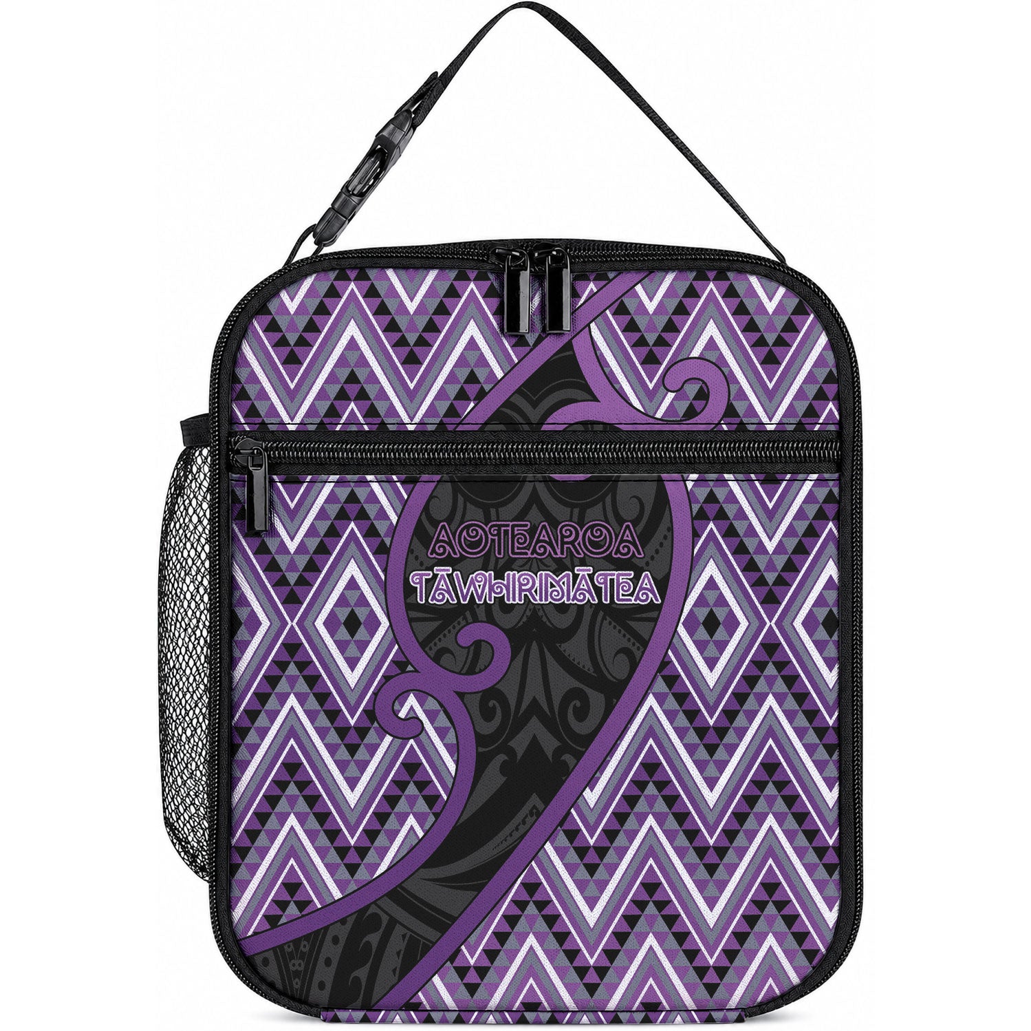 Aotearoa Atua Tawhirimatea Lunch Bag God Of Storms Koru Patterns DT05 10.2 × 8.3 × 4.3 inch Purple - Polynesian Pride