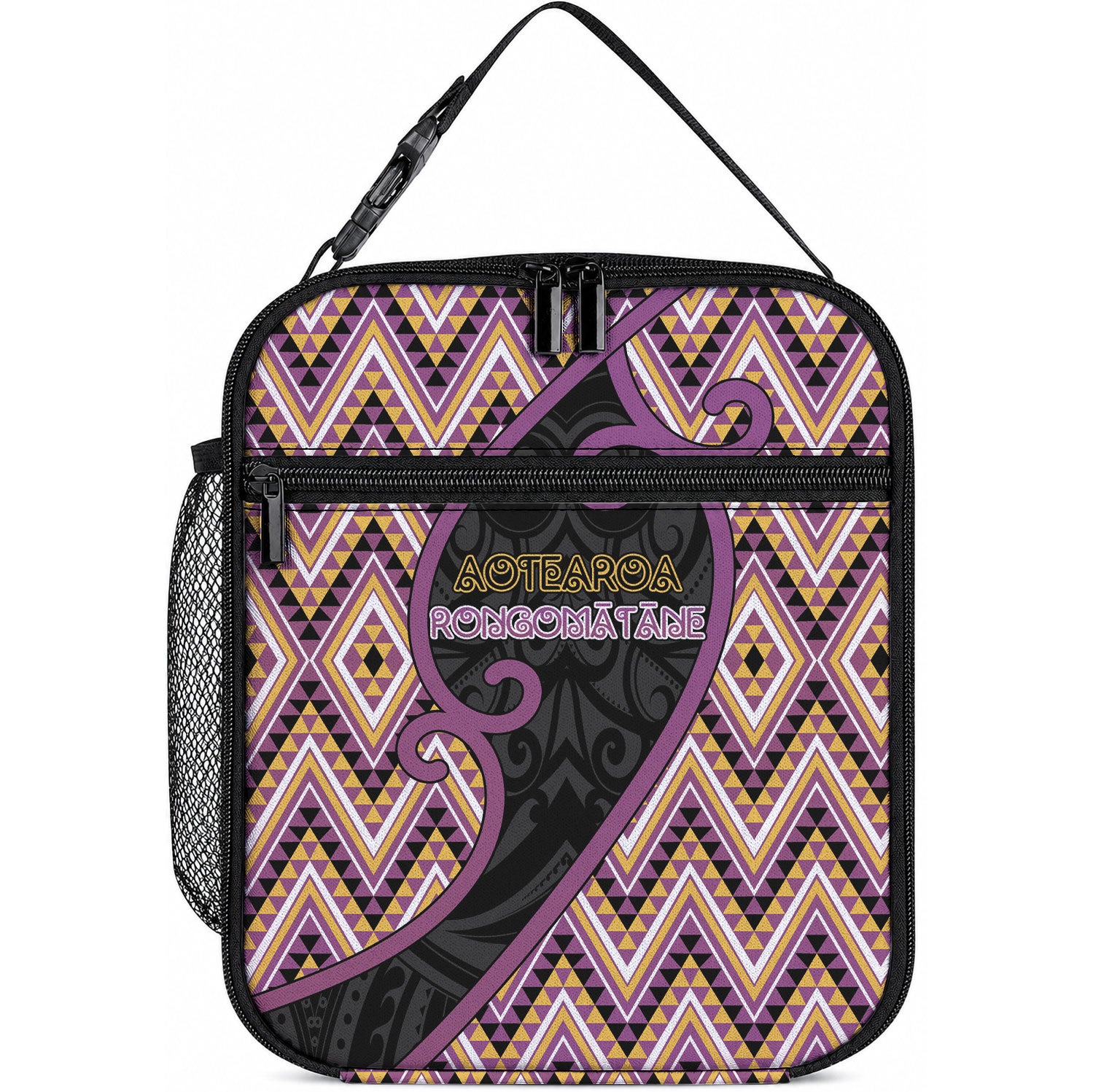 Aotearoa Atua Rongomatane Lunch Bag God Of Cultivated Foods Koru Patterns DT05 10.2 × 8.3 × 4.3 inch Purple - Polynesian Pride