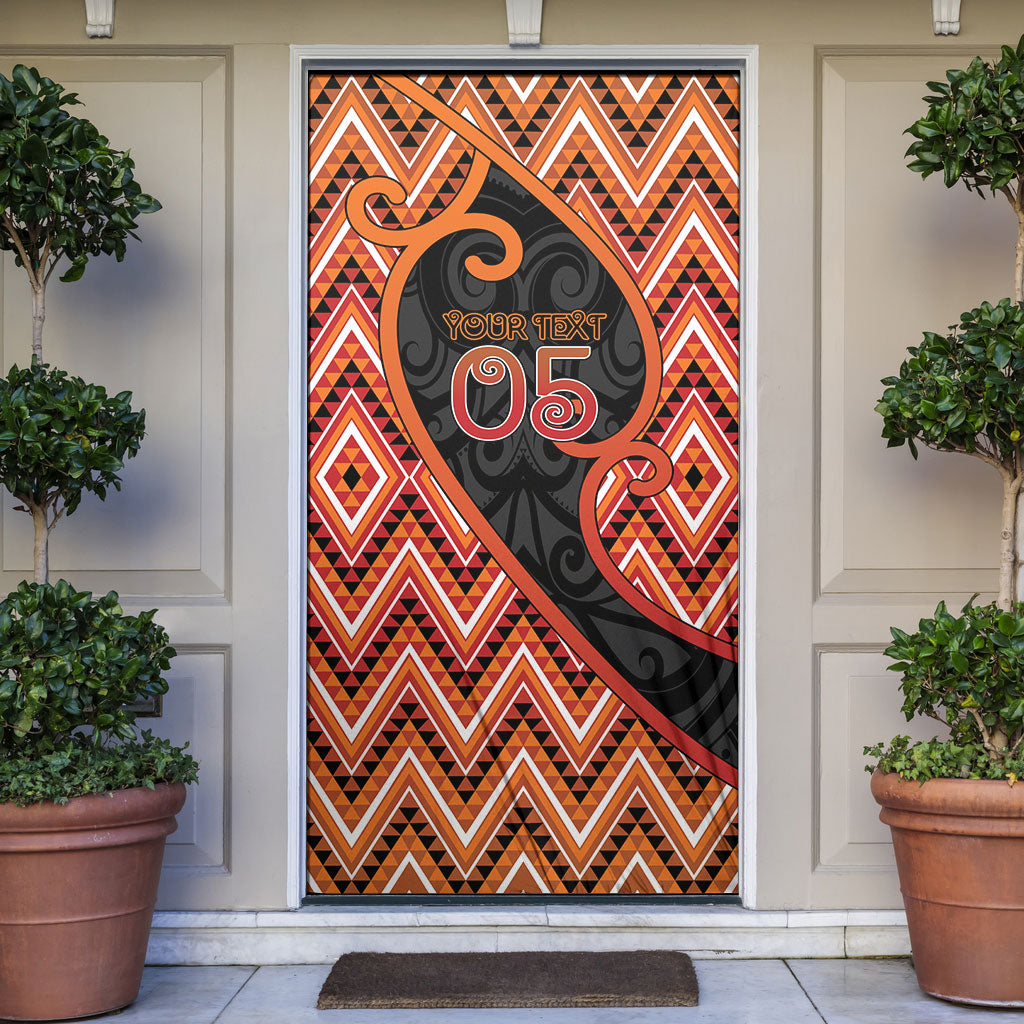 Custom Aotearoa Atua Ruaumoko Door Cover God Of Volcanoes Koru Patterns DT05 Orange - Polynesian Pride