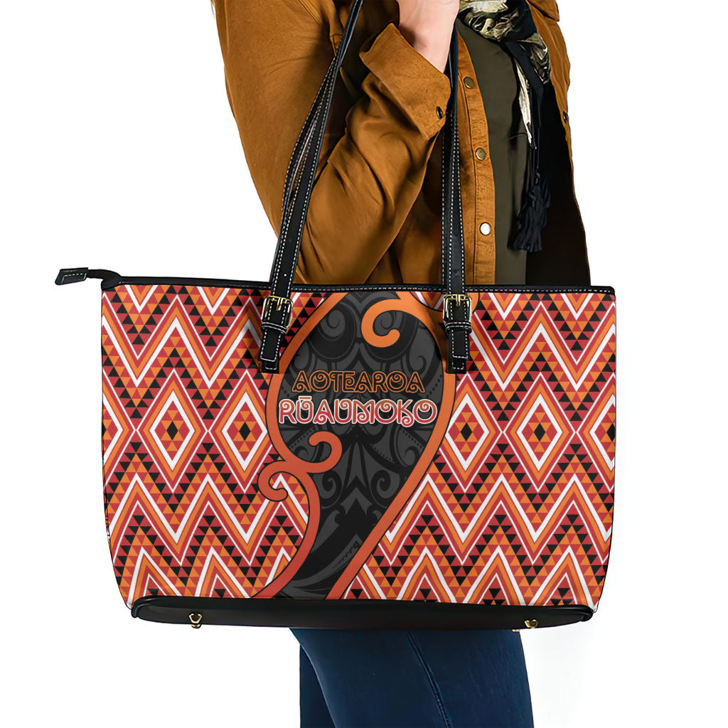 Aotearoa Atua Ruaumoko Leather Tote Bag God Of Volcanoes Koru Patterns DT05 - Polynesian Pride
