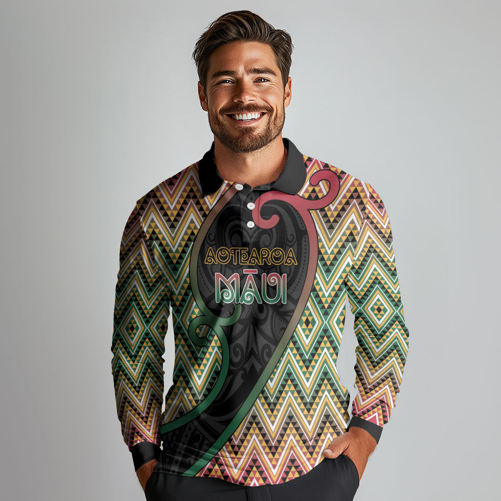 Custom Aotearoa Atua Maui Long Sleeve Polo Shirt Demigod Hero And Trickster Koru Patterns DT05 - Polynesian Pride