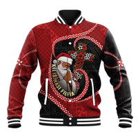 Personalised Tonga Kilisimasi Fiefia Baseball Jacket Praying Santa Hibiscus Cross DT05 Unisex Red - Polynesian Pride