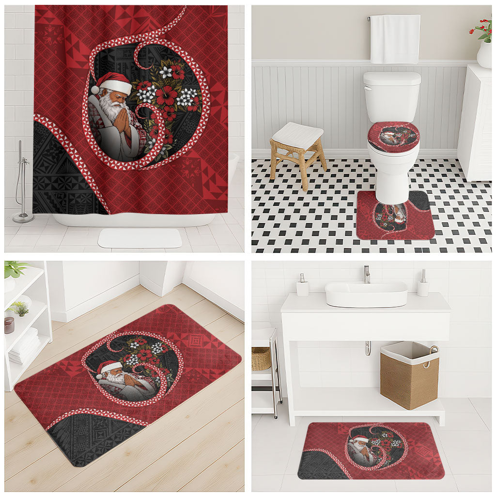 Tonga Kilisimasi Fiefia Bathroom Set Praying Santa Hibiscus Cross DT05 - Polynesian Pride