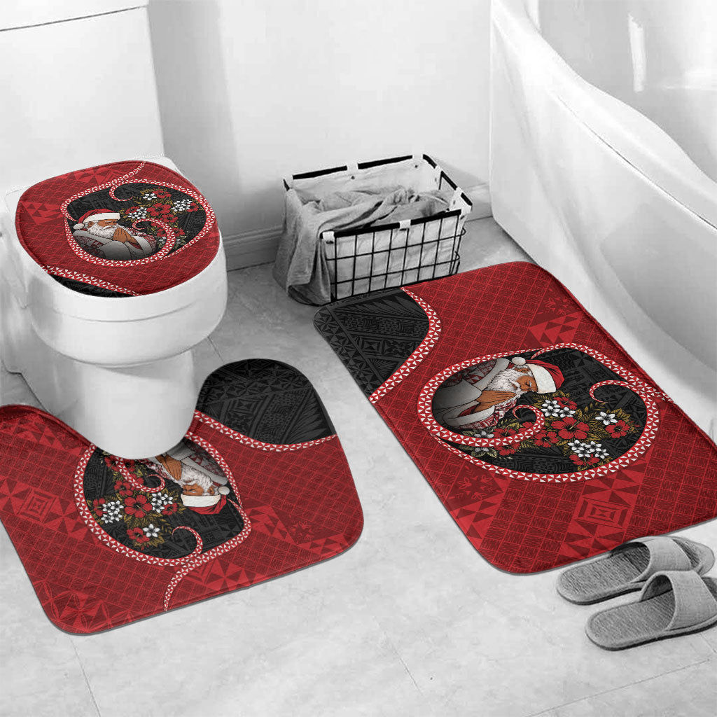 Tonga Kilisimasi Fiefia Bathroom Set Praying Santa Hibiscus Cross DT05 Mat Set Only (3 pcs) One Size Red - Polynesian Pride