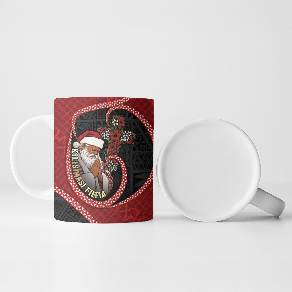 Personalised Tonga Kilisimasi Fiefia Ceramic Mug Praying Santa Hibiscus Cross DT05 - Polynesian Pride