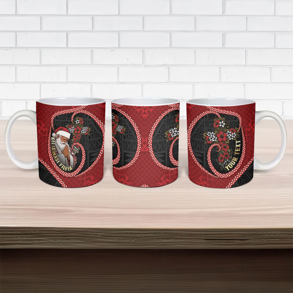 Personalised Tonga Kilisimasi Fiefia Ceramic Mug Praying Santa Hibiscus Cross DT05 - Polynesian Pride