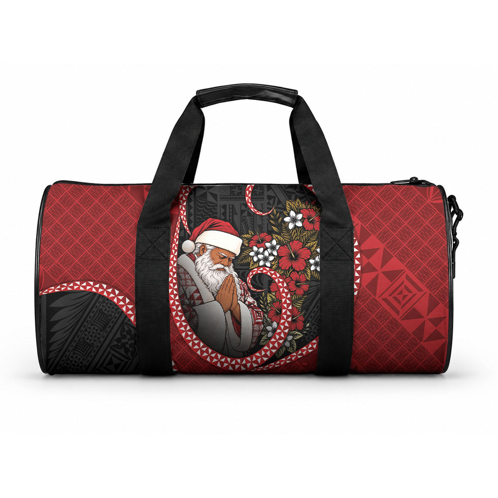 Tonga Kilisimasi Fiefia Duffle Bag Praying Santa Hibiscus Cross DT05 One size Red - Polynesian Pride