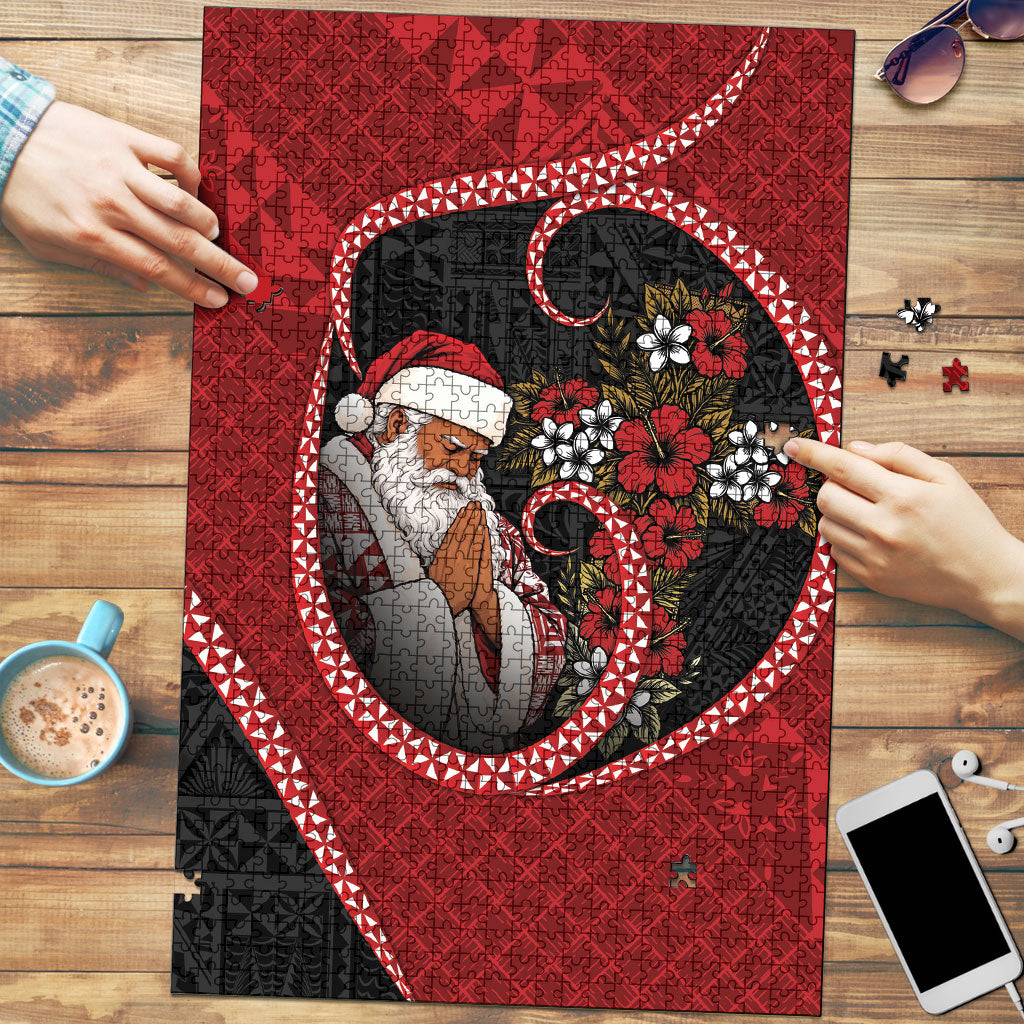 Tonga Kilisimasi Fiefia Puzzle Praying Santa Hibiscus Cross DT05 Red - Polynesian Pride