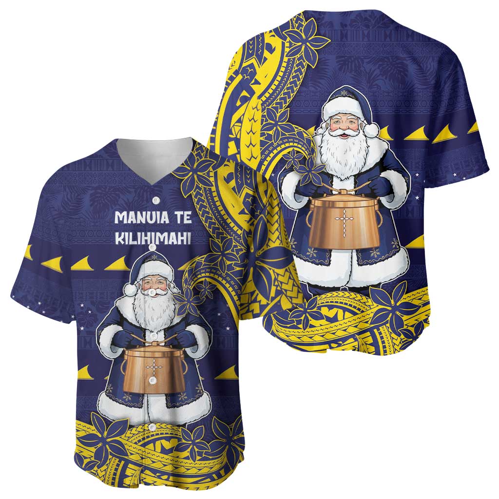 Tokelau Christmas Baseball Jersey Santa With Tuluma Xmas Tribal Waves - Polynesian Pride