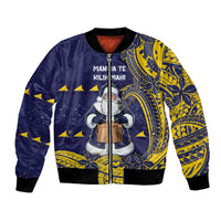 Tokelau Christmas Bomber Jacket Santa With Tuluma Xmas Tribal Waves DT05 Unisex Navy - Polynesian Pride