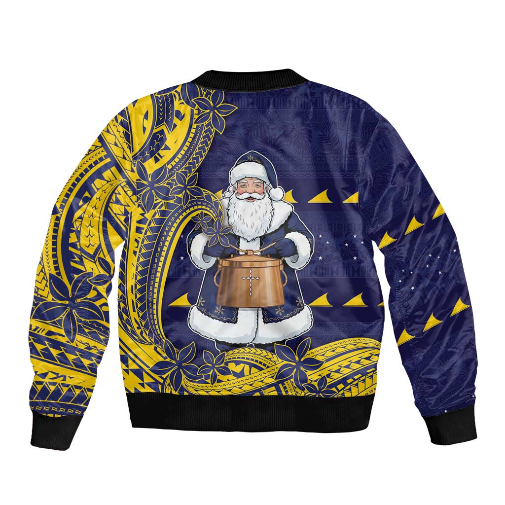Tokelau Christmas Bomber Jacket Santa With Tuluma Xmas Tribal Waves DT05 - Polynesian Pride