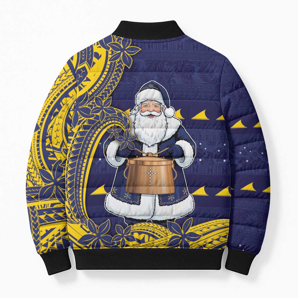 Tokelau Christmas Bomber Puffer Jacket Santa With Tuluma Xmas Tribal Waves DT05 - Polynesian Pride