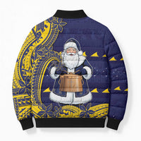 Tokelau Christmas Bomber Puffer Jacket Santa With Tuluma Xmas Tribal Waves DT05 - Polynesian Pride