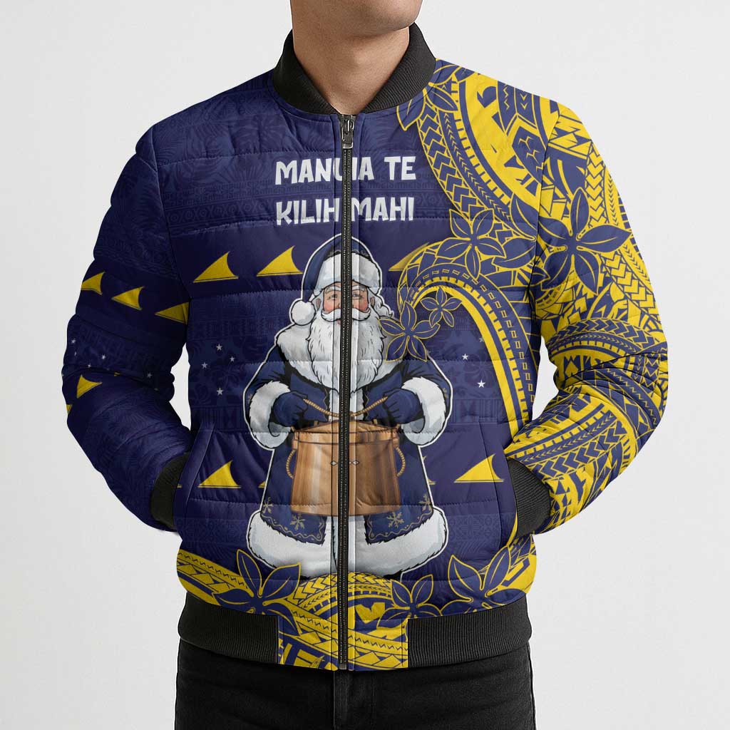 Tokelau Christmas Bomber Puffer Jacket Santa With Tuluma Xmas Tribal Waves DT05 - Polynesian Pride