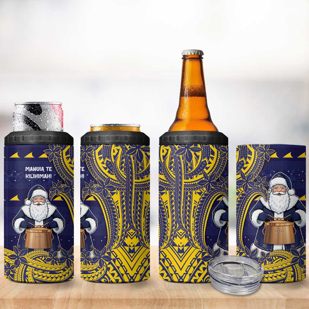 Tokelau Christmas 4 in 1 Can Cooler Tumbler Santa With Tuluma Xmas Tribal Waves DT05 - Polynesian Pride