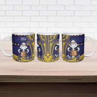 Tokelau Christmas Ceramic Mug Santa With Tuluma Xmas Tribal Waves - Polynesian Pride
