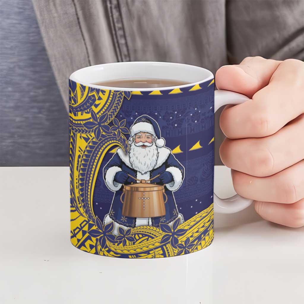 Tokelau Christmas Ceramic Mug Santa With Tuluma Xmas Tribal Waves - Polynesian Pride