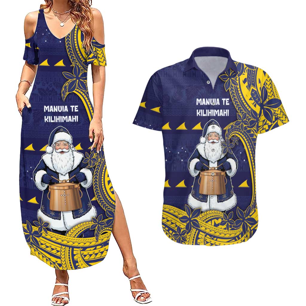 Tokelau Christmas Couples Matching Summer Maxi Dress and Hawaiian Shirt Santa With Tuluma Xmas Tribal Waves - Polynesian Pride