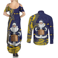 Tokelau Christmas Couples Matching Summer Maxi Dress and Long Sleeve Button Shirt Santa With Tuluma Xmas Tribal Waves DT05 - Polynesian Pride