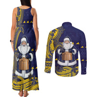 Tokelau Christmas Couples Matching Tank Maxi Dress and Long Sleeve Button Shirt Santa With Tuluma Xmas Tribal Waves DT05 - Polynesian Pride
