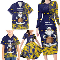 Tokelau Christmas Family Matching Long Sleeve Bodycon Dress and Hawaiian Shirt Santa With Tuluma Xmas Tribal Waves DT05 - Polynesian Pride