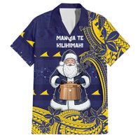 Tokelau Christmas Family Matching Long Sleeve Bodycon Dress and Hawaiian Shirt Santa With Tuluma Xmas Tribal Waves DT05 Dad's Shirt - Short Sleeve Navy - Polynesian Pride