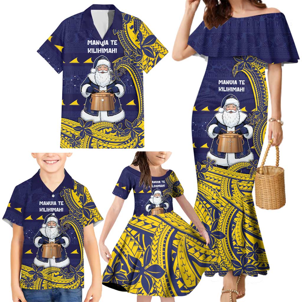 Tokelau Christmas Family Matching Mermaid Dress and Hawaiian Shirt Santa With Tuluma Xmas Tribal Waves DT05 - Polynesian Pride