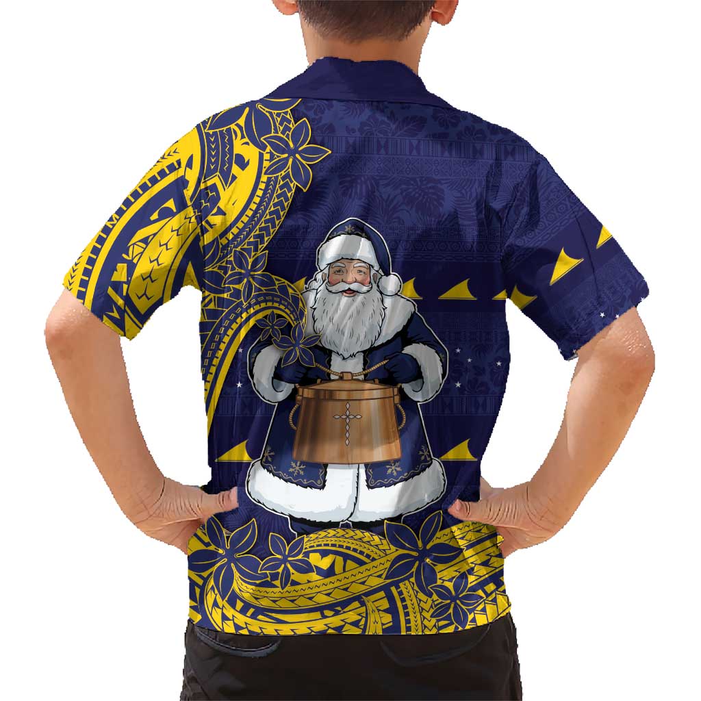 Tokelau Christmas Family Matching Off The Shoulder Long Sleeve Dress and Hawaiian Shirt Santa With Tuluma Xmas Tribal Waves DT05 - Polynesian Pride