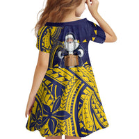 Tokelau Christmas Family Matching Off The Shoulder Long Sleeve Dress and Hawaiian Shirt Santa With Tuluma Xmas Tribal Waves DT05 - Polynesian Pride