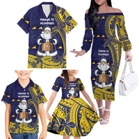 Tokelau Christmas Family Matching Off The Shoulder Long Sleeve Dress and Hawaiian Shirt Santa With Tuluma Xmas Tribal Waves DT05 - Polynesian Pride