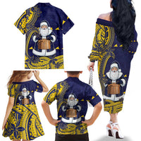 Tokelau Christmas Family Matching Off The Shoulder Long Sleeve Dress and Hawaiian Shirt Santa With Tuluma Xmas Tribal Waves DT05 - Polynesian Pride