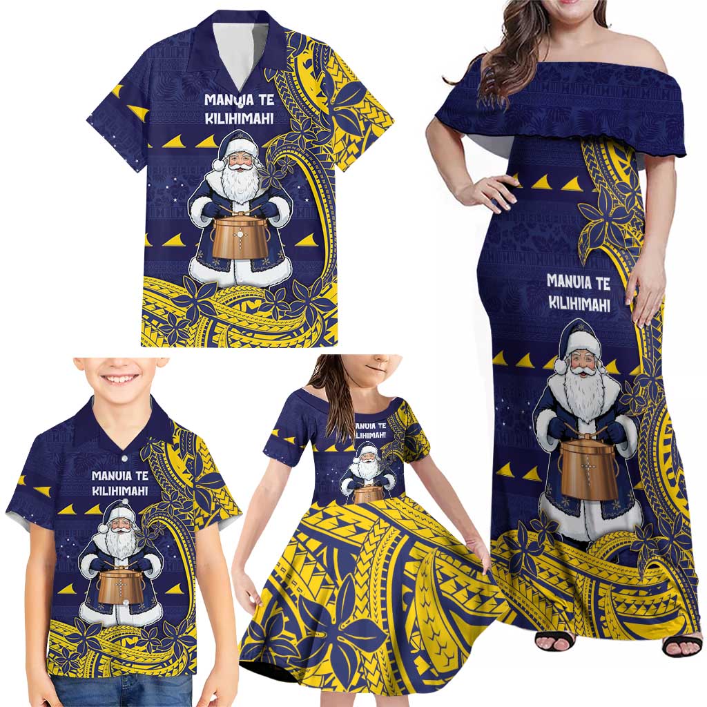 Tokelau Christmas Family Matching Off Shoulder Maxi Dress and Hawaiian Shirt Santa With Tuluma Xmas Tribal Waves DT05 - Polynesian Pride