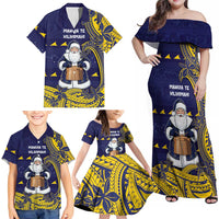 Tokelau Christmas Family Matching Off Shoulder Maxi Dress and Hawaiian Shirt Santa With Tuluma Xmas Tribal Waves DT05 - Polynesian Pride
