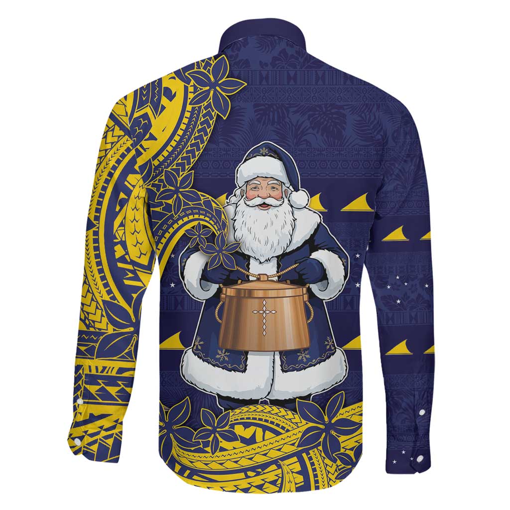 Tokelau Christmas Family Matching Off Shoulder Maxi Dress and Hawaiian Shirt Santa With Tuluma Xmas Tribal Waves DT05 - Polynesian Pride