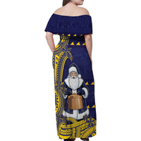 Tokelau Christmas Family Matching Off Shoulder Maxi Dress and Hawaiian Shirt Santa With Tuluma Xmas Tribal Waves DT05 - Polynesian Pride