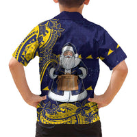 Tokelau Christmas Family Matching Off Shoulder Short Dress and Hawaiian Shirt Santa With Tuluma Xmas Tribal Waves DT05 - Polynesian Pride