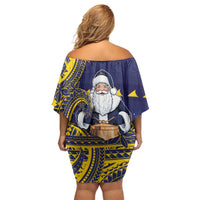 Tokelau Christmas Family Matching Off Shoulder Short Dress and Hawaiian Shirt Santa With Tuluma Xmas Tribal Waves DT05 - Polynesian Pride