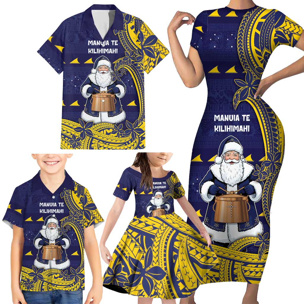 Tokelau Christmas Family Matching Short Sleeve Bodycon Dress and Hawaiian Shirt Santa With Tuluma Xmas Tribal Waves DT05 - Polynesian Pride
