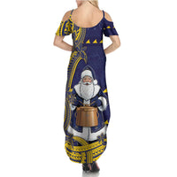 Tokelau Christmas Family Matching Summer Maxi Dress and Hawaiian Shirt Santa With Tuluma Xmas Tribal Waves DT05 - Polynesian Pride