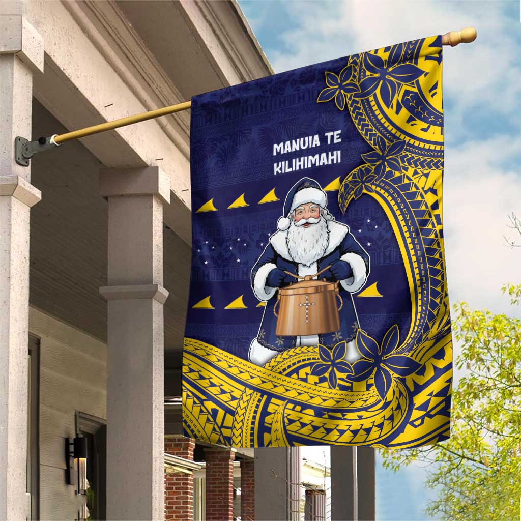 Tokelau Christmas Garden Flag Santa With Tuluma Xmas Tribal Waves - Polynesian Pride