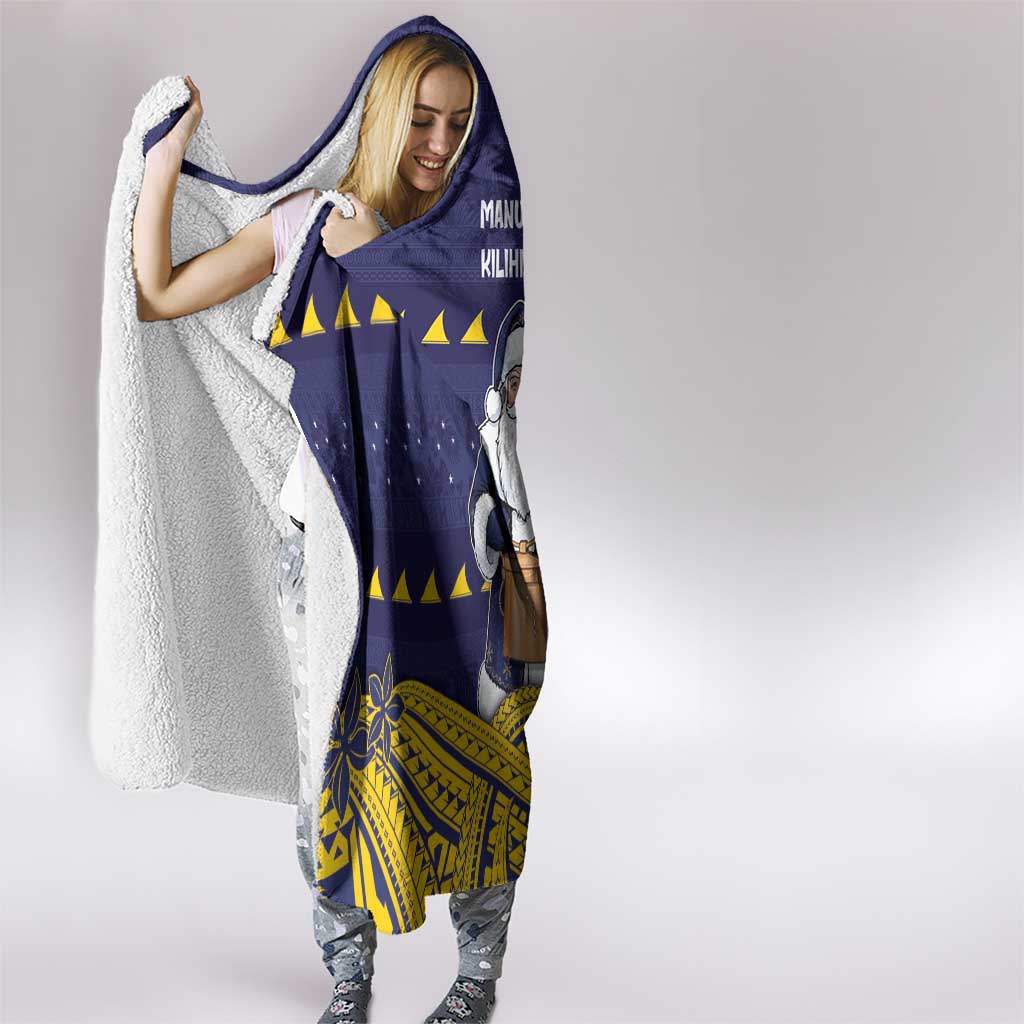 Tokelau Christmas Hooded Blanket Santa With Tuluma Xmas Tribal Waves - Polynesian Pride