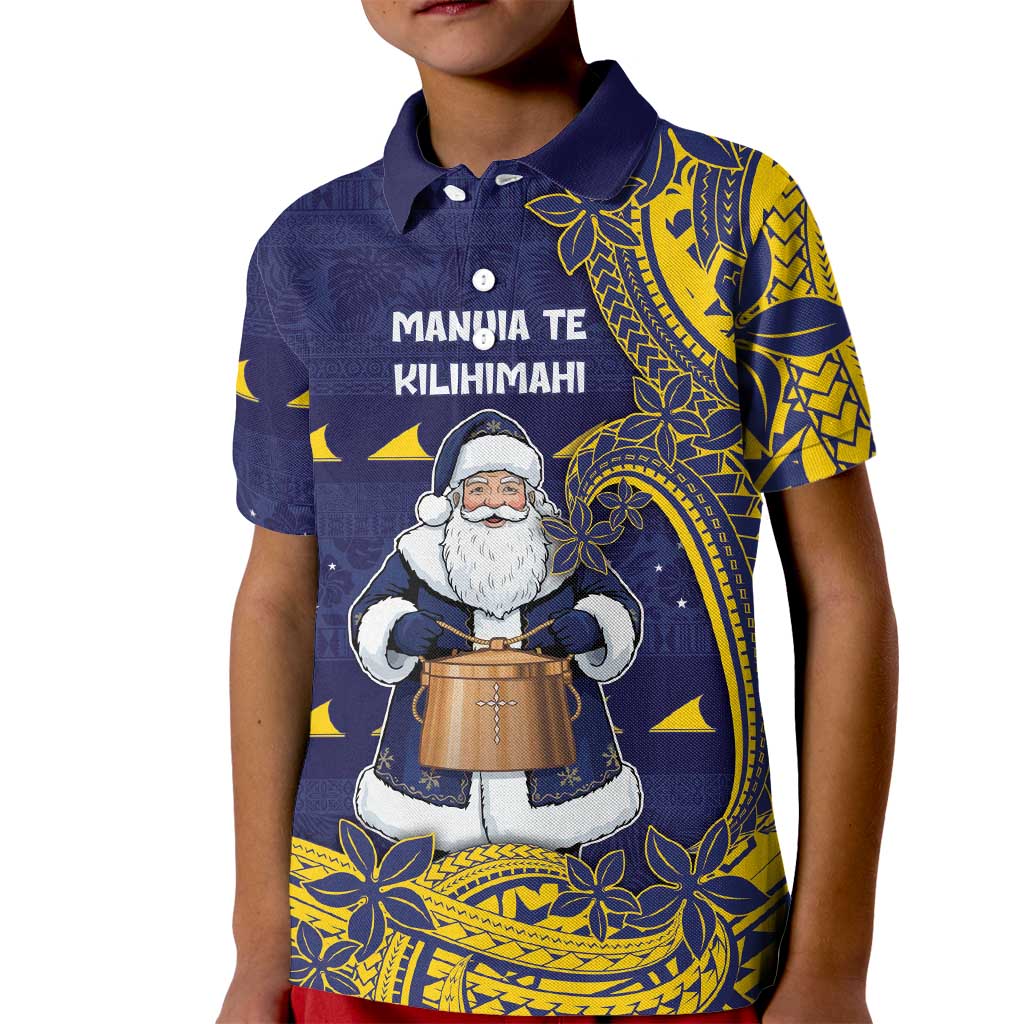 Tokelau Christmas Kid Polo Shirt Santa With Tuluma Xmas Tribal Waves - Polynesian Pride